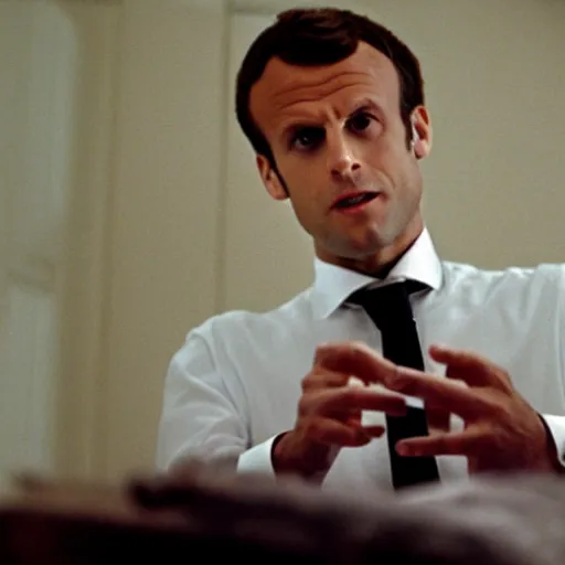 Image similar to Macron in American Psycho toilet scene (1999)