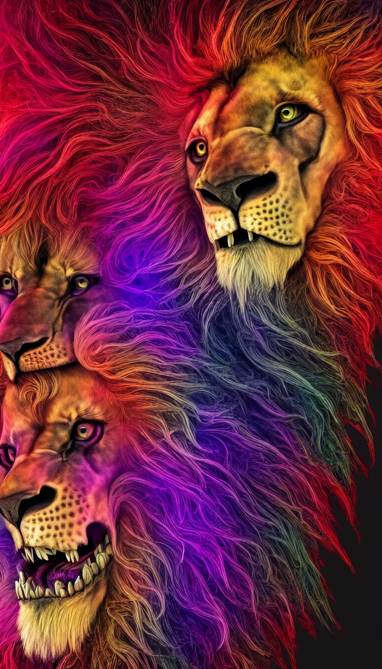 Prompt: highly detailed photo of psychedelic lion skull in the style of Greg Rutswoski, concept art, 8K detail post-processing