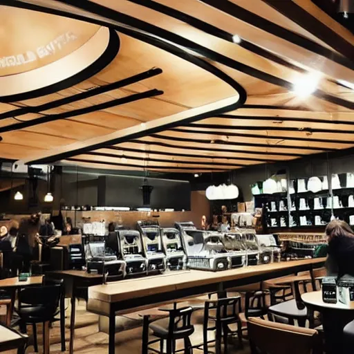 Prompt: interior of starbucks cafe