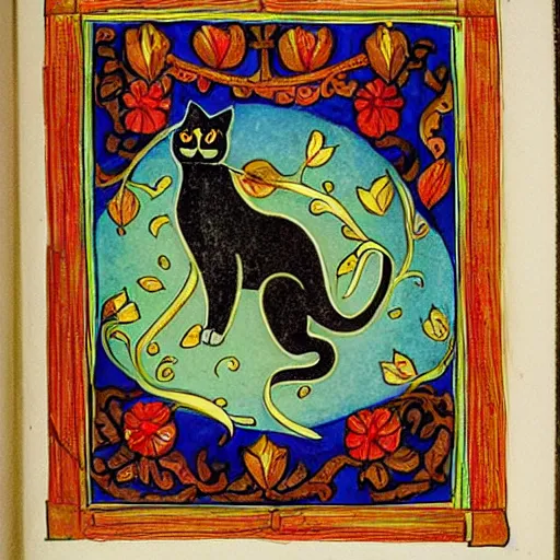 Prompt: illuminated manuscript cat illustrations