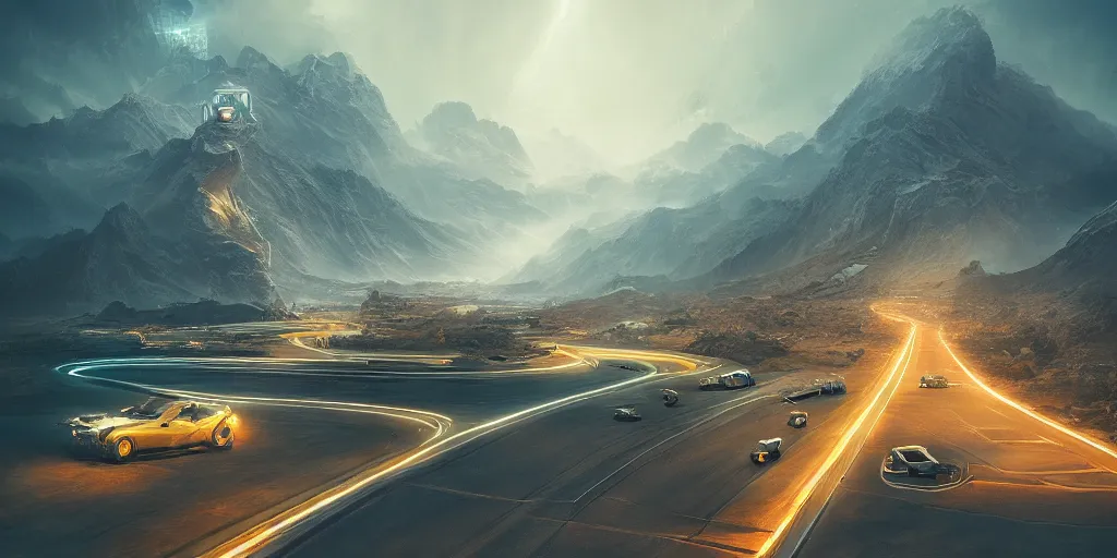 Image similar to global highway, earth, science fiction, beautiful, cinematic lighting, intricate details, octane rendering, trending on artstation, featured on behance.