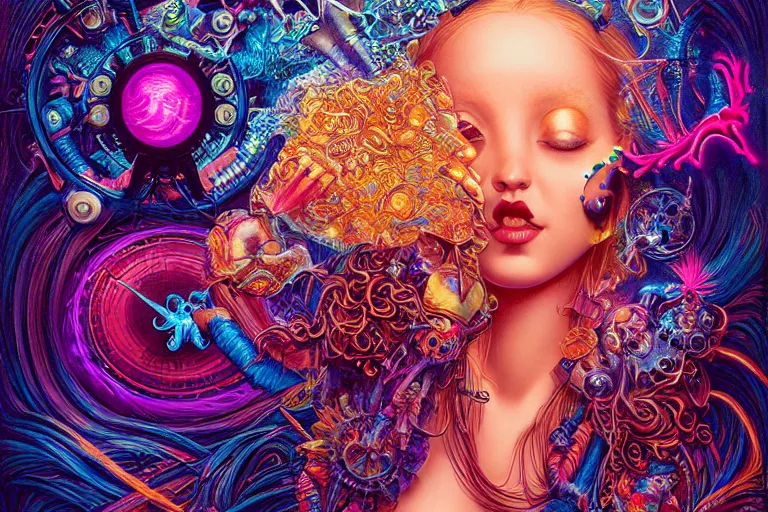 Image similar to rave girl by artgerm, steve argyle, ernst haeckel, david a. hardy, oyama kojima, phil koch, annie leibovitz, benoit mandelbrot, dan mumford, bruce pennington, mimmo rotella