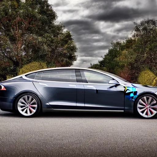 Image similar to full length photo of a tesla model s as a limousine, advertising photography, hdr 8 k photo