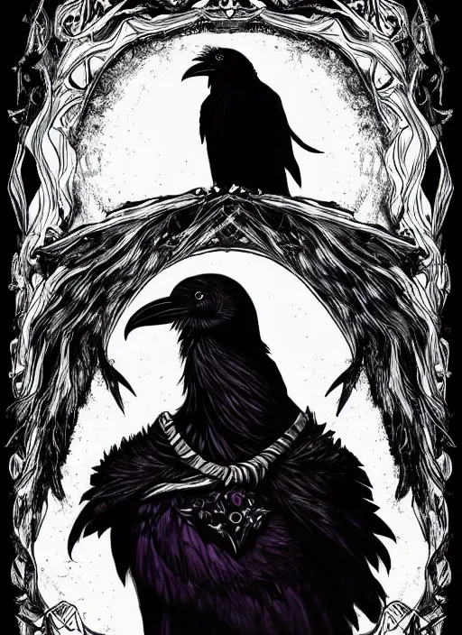 Image similar to warlock with the head of a raven, wind magic, exquisite details, black beard, white background, by studio muti