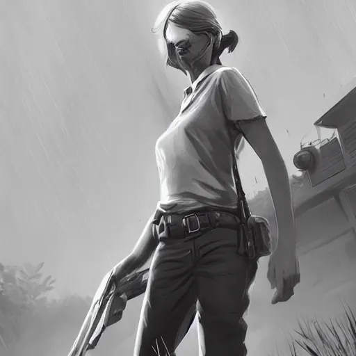 Image similar to carley walking dead game telltale, gigachad black and white trending on artstation, painted by greg rutkowski