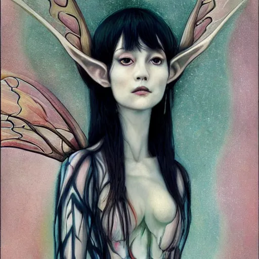 Prompt: A professionaly painted portrait of an archfey, 4k, painted by Junji Ito, trending on artstation, tasteful, bokeh, hyperrealistic, highly detailed, good proportions