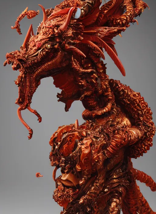 Image similar to high intricate sculpture of a baroque hellfire demon made of porclain, studio light, maria panfilova, andrea savchenko, mike kime, ludovic plouffe, qi sheng luo, oliver cook, trending on artstation