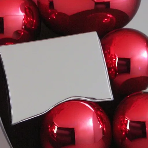 Prompt: chrome spheres on a red cube, embossing