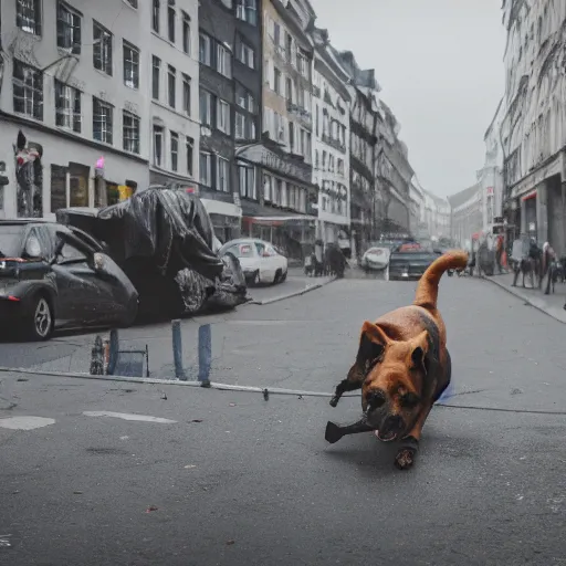 Prompt: photo of a giant dog destroying copenhagen