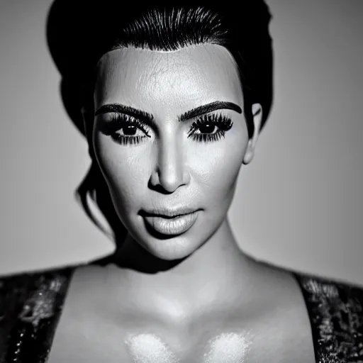 Image similar to kim kardashian faces eternal wisdom through rays of thought, cinematic lighting, dramatic, low contrast