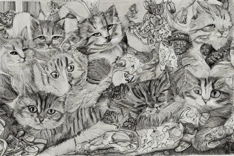 Prompt: https://cdn.discordapp.com/attachments/1005626867501502535/1006095639618261153/detailed_intricate_ink_illustration_a_group_of_cat_playing_in_a_garden_of_flowers_a_mix_media_painting_by_Natalia_Goncharova_laurel_burch_cluttered__-n_4_-i_-S_1355577096_ts-1659942292_idx-2.png