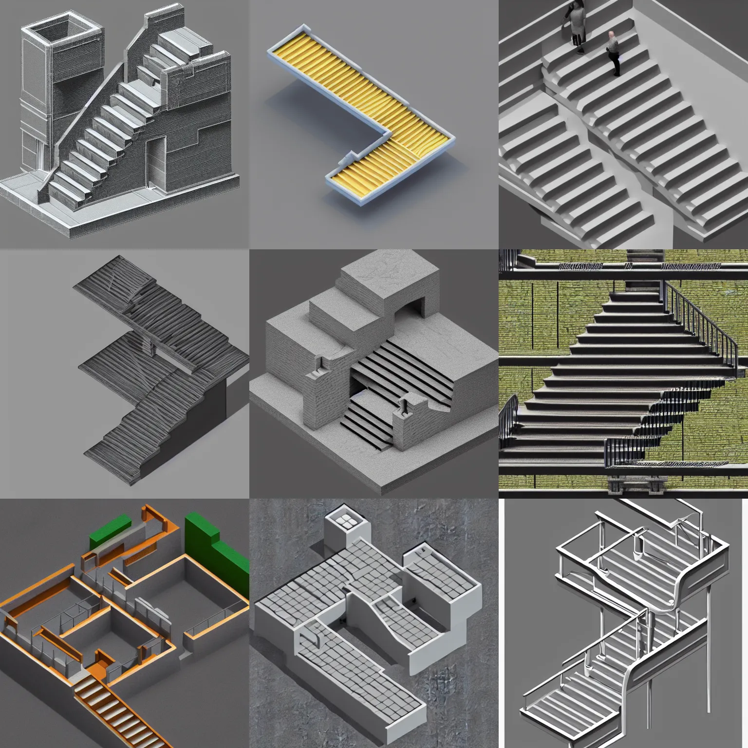 Prompt: isometric 3D render M.C. Escher stairs