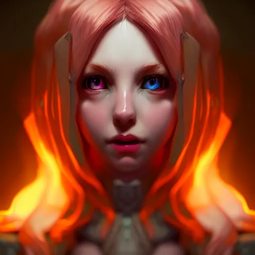 Image similar to Portrait of Lux from league of legends, anger, mystery, fear, highly detailed, ominous vibe, smoke, octane render, cgsociety, artstation, trending on ArtStation, by Marie Magny