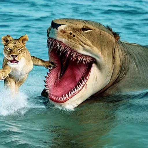 Image similar to shark eating a lion