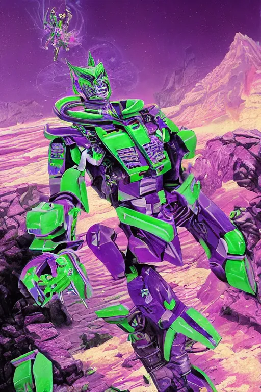 Image similar to portrait of cowboy johnny cash as purple green optimus prime power ranger from transformers surfing tonic stimulant fluids on air guitar zord UFO hoverboard, intricate, highly detailed, smooth, artstation, digital illustration by Lisa Frank and Ruan Jia and Mandy Jurgens and Artgerm and Wayne Barlowe and Greg Rutkowski and Zdislav Beksinski