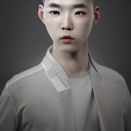 Image similar to korean boy inspired avant-garde art, deco fashion, highly detailed, photorealistic portrait, bright studio setting, studio lighting, crisp quality and light reflections, unreal engine 5 quality render