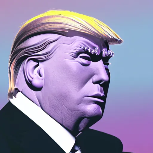 Image similar to portrait of donald trump sitting on a roll's royce, gta 5 artwork, gold chain necklace, very detailed face, purple suit