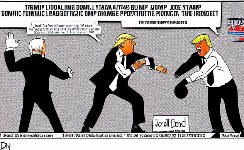 Prompt: boxing match between donald trump vs joe biden, stage lighting, political cartoon