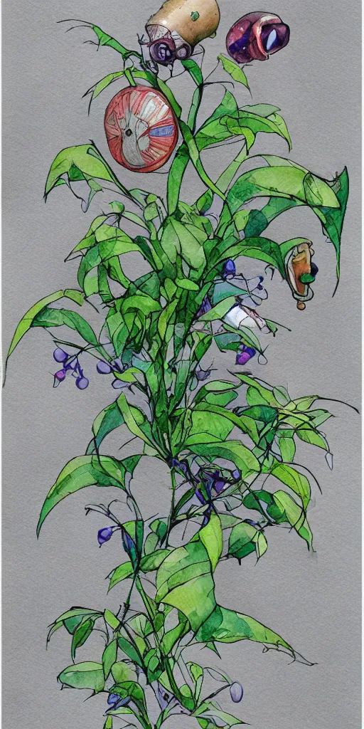 Prompt: water color and pen, high resolution, detailed, trending on artstation, surreal alien tea plant