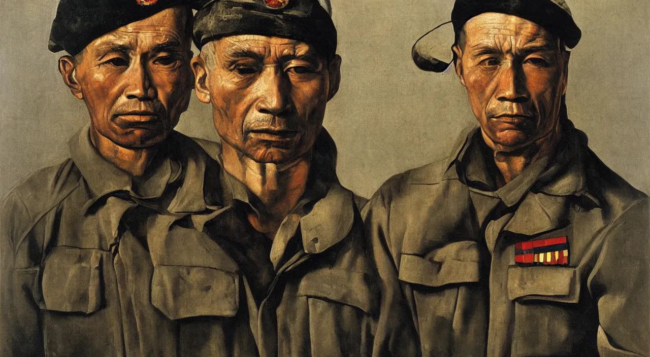 Prompt: a portrait of vietnam war soldier by caravaggio