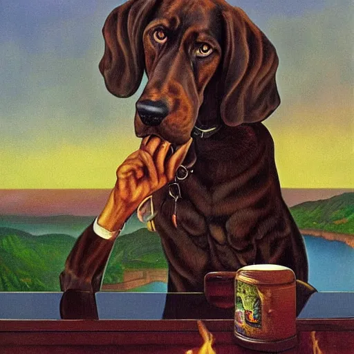 Image similar to a bloodhound smoking a fat blunt oil painting by surreal art 1 9 4 0