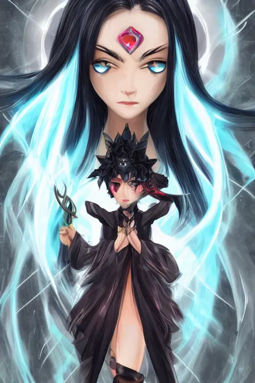 Prompt: black - haired mage, fieryeyes