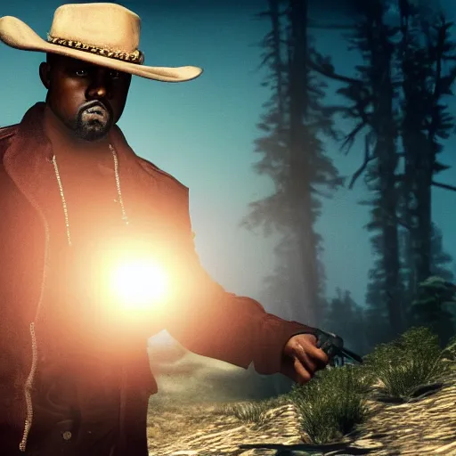 Prompt: kanye west as a horse in red dead redemption, splash art, movie still, detailed face, photorealistic facial features, cinematic lighting, dramatic, octane render, long lens, shallow depth of field, bokeh, anamorphic lens flare, 8 k, hyper detailed, 3 5 mm film grain