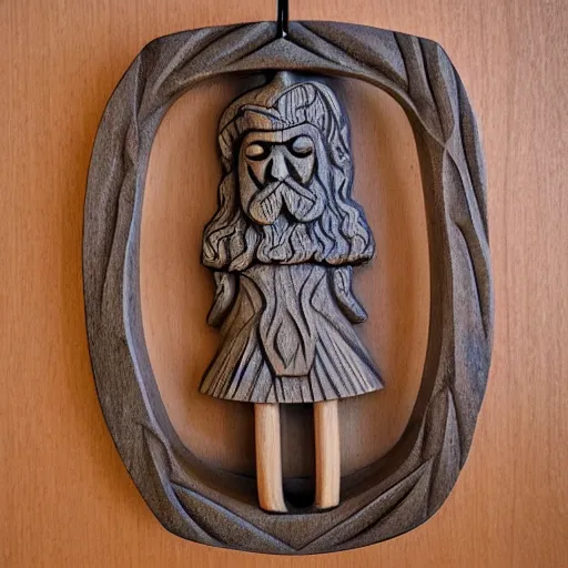 Image similar to Odin hanging from Yggdrasil, Scandinavian flat plane carving