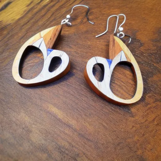 Image similar to wood earrings with crazy shapes and designs, symmetrical