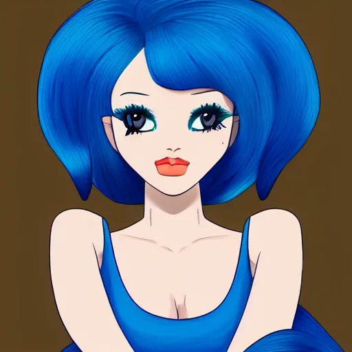 Prompt: blue hair girl by anna cattish, character design animation