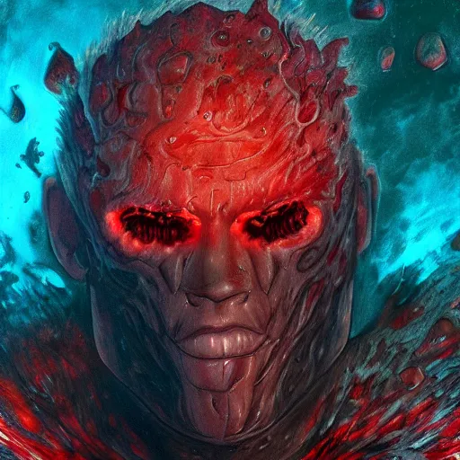 Prompt: portrait of guts from berserk submerged in red water, extremely detailed, made by Justin Fields, trending on artstation, concept art