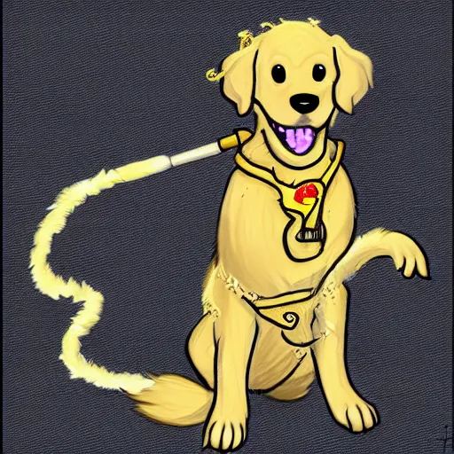 Image similar to a golden retriever ghostbuster, furry fantasy art
