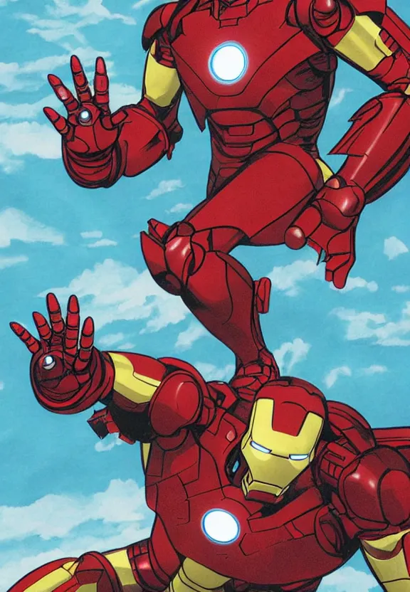Prompt: iron man fighting a giant kaiju, comic book style illustration