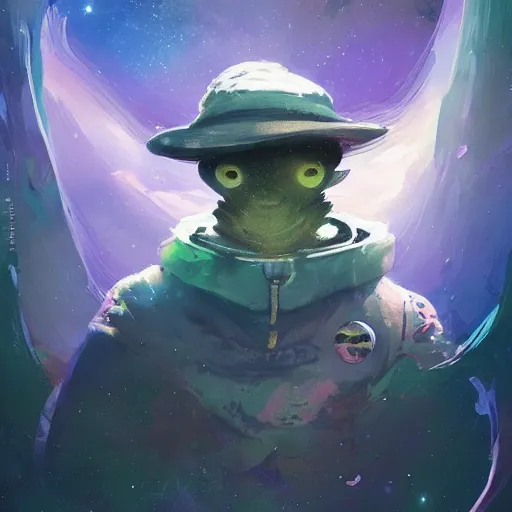 Image similar to snufkin in space, galaxy, elite dangerous, digital illustration portrait design, by android jones and greg rutkowski, retrowave color scheme, detailed, cinematic lighting, wide angle action dynamic portrait