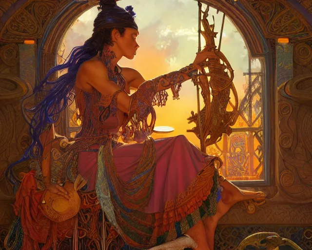 Image similar to photography of mati klarwein, deep focus, d & d, fantasy, intricate, elegant, highly detailed, digital painting, artstation, concept art, matte, sharp focus, illustration, hearthstone, art by artgerm and greg rutkowski and alphonse mucha