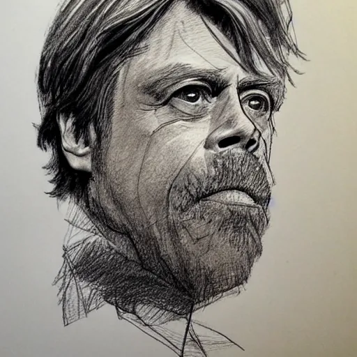 Image similar to a realistic yet scraggly portrait sketch of the side profile of a stern and sophisticated mark hamill, trending on artstation, intricate details, in the style of frank auerbach, in the style of sergio aragones, in the style of martin ansin, in the style of david aja, in the style of mattias adolfsson