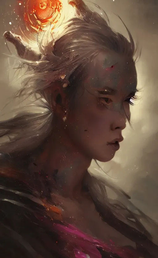 Image similar to Colour Tattoo old galaxie girl chines painting , by WLOP, Rossdraws, James Jean by Greg Rutkowski, Sung Choi, Mitchell Mohrhauser, Maciej Kuciara, Johnson Ting, Maxim Verehin, Peter Konig, Bloodborne , 8k photorealistic, cinematic lighting, HD, high details, atmospheric , trending on artstation