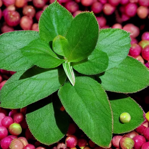 Prompt: a plant growing cut emerald gemstones instead of fruit