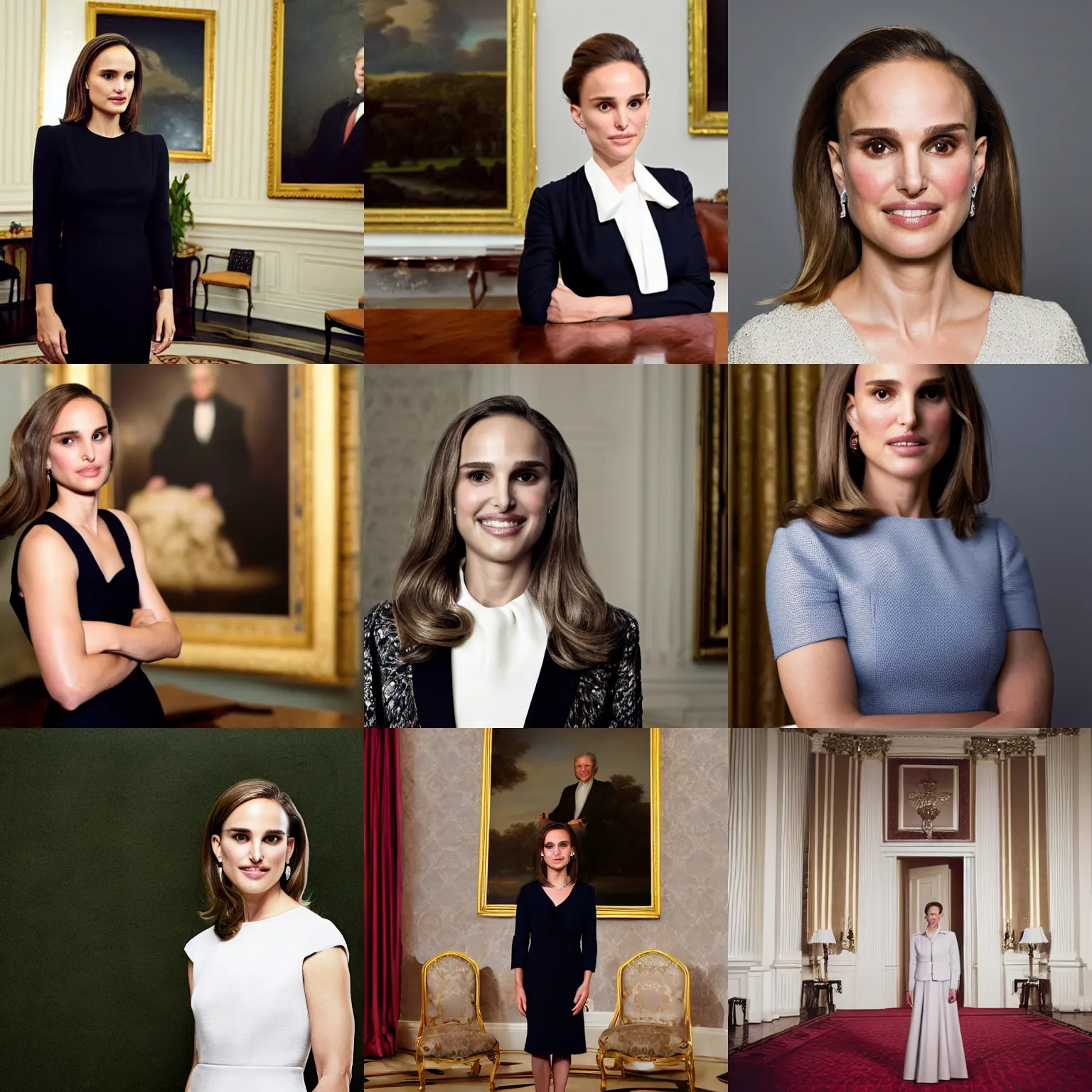 Prompt: portrait photo of president natalie portman, photo by pete souza for the white house