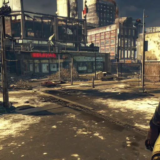 Image similar to Rotterdam in ruins post-nuclear war in Fallout 4, in game screenshot