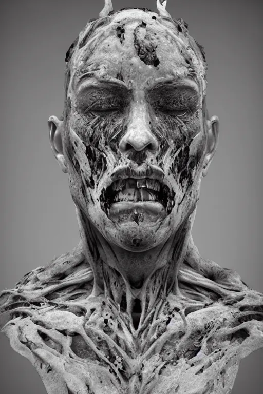 Prompt: god of death sculpture with melting face, Cinematic lighting, 3D render by Emil Melmoth, Trending on Artstation, I can't believe how detailed this is, 8k