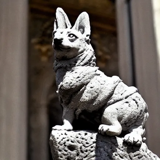 Image similar to gothic gargoyle corgi with wings made of stone, uncropped, photography