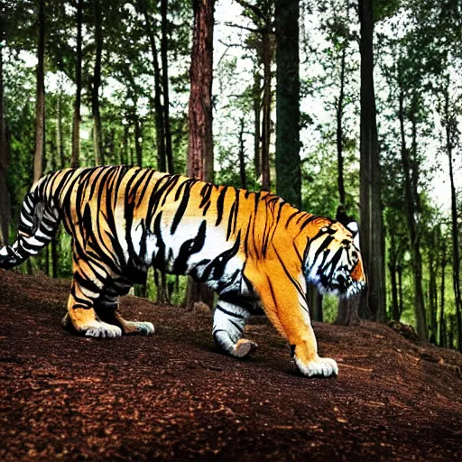 Prompt: a tiger with big wings in a forest, professional photo