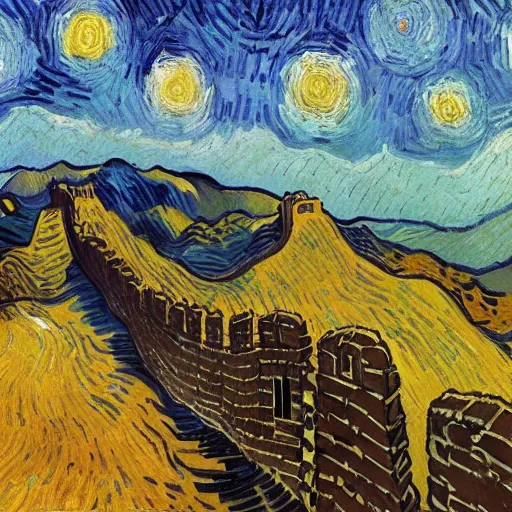 Prompt: the Great Wall，Vincent Van Gogh