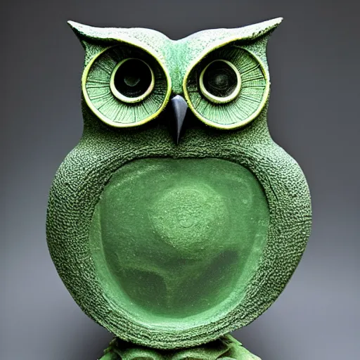 Prompt: symmetrical detailed sculpture of an owl, made of Green Slime