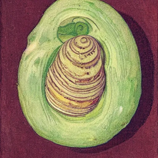 Image similar to snails in their shell by Maurice Denis, close-up, botanical illustration