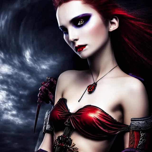 Image similar to photo of a beautiful! vampire warrior queen highly detailed 8 k hdr smooth sharp focus high resolution award - winning photo