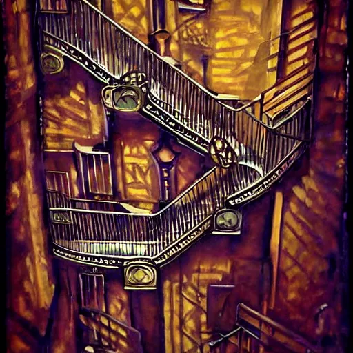 Image similar to Steampunk escher stairwell painting