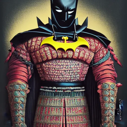 Image similar to samurai batman batman batman, ((dark fantasy)) :: by Martine Johanna and and ((Chie Yoshii)) and Casey Weldon and Guillermo del toro :: ornate, dynamic, particulate, rich colors, intricate, elegant, highly detailed, centered, artstation, smooth, sharp focus, octane render, 3d