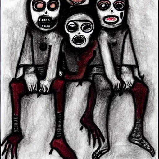 Image similar to serial killer, children drawing, horror, creepy, disturbing